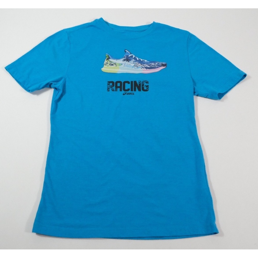 Asics T-Shirt Mens XS Blue‎ Racing Graphic Short Sleeve Performance Running Tee